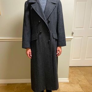 Karen 100% Wool Herringbone Grey Coat - Size Small